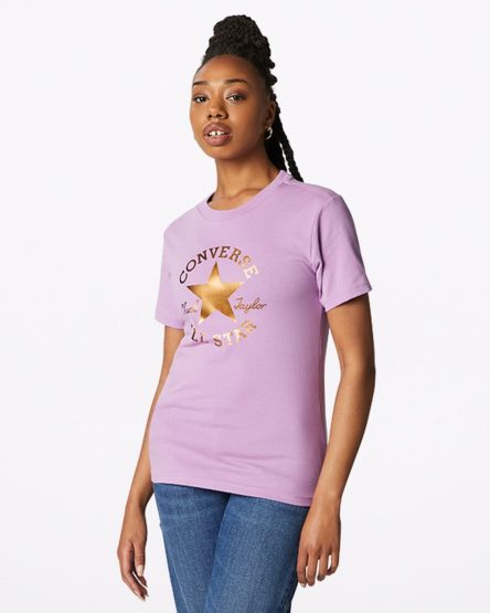 Women's Converse Metallic Chuck Taylor Patch Classic Fit T-Shirts Purple | AU 90381D